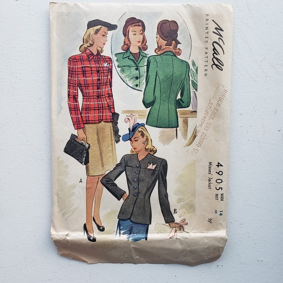 McCall's Jackets & Blazers - 1940s Vintage McCalls 4905 Scottish Plaid Sporting Blazer Jacket Sewing Pattern